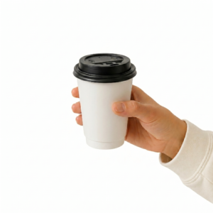 Sturdy white coffee cup comfortable to hold