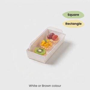 White fruit tart box with clear tall lid for bakery delivery