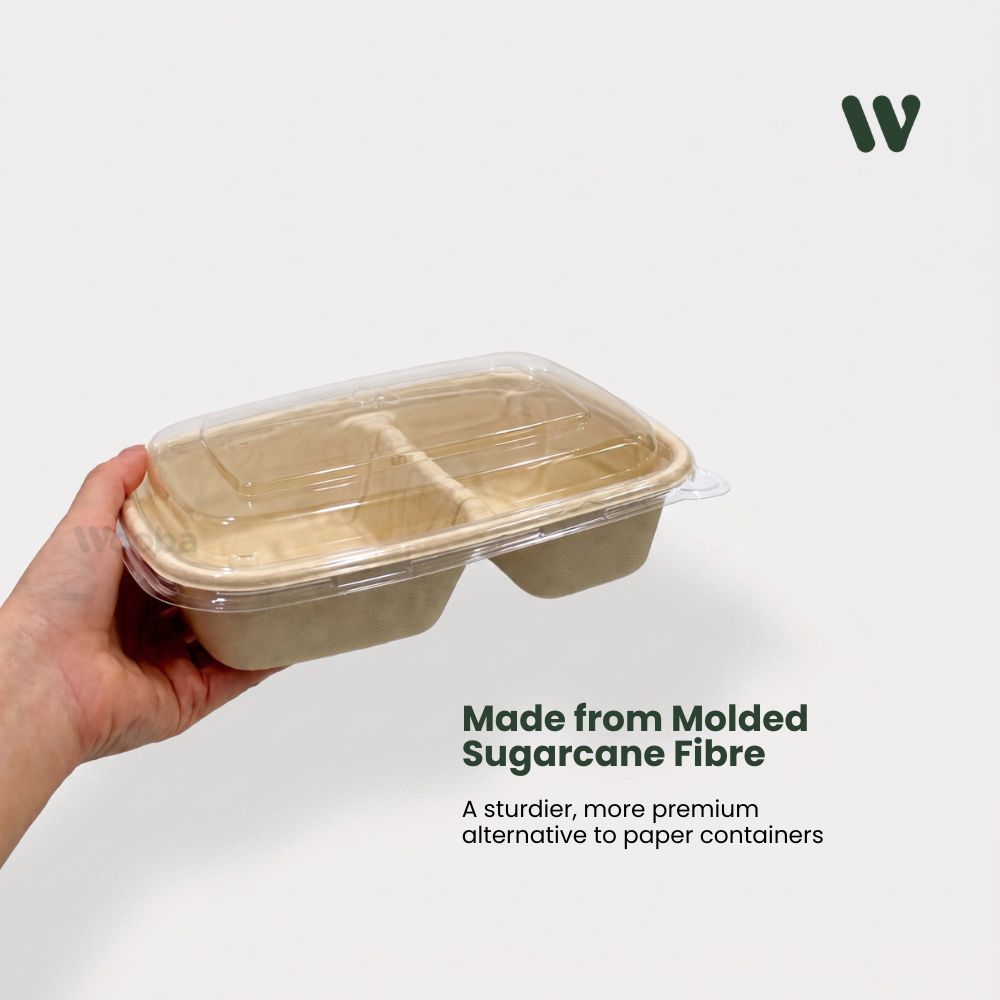 PXL 065 183 Sugarcane 2 Comp CR900ML Sugarcane 2-compartment food container with PET lid supplier KL