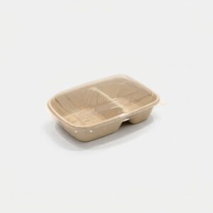 Sugarcane 2-compartment food container with PET lid wholesale supplier KL